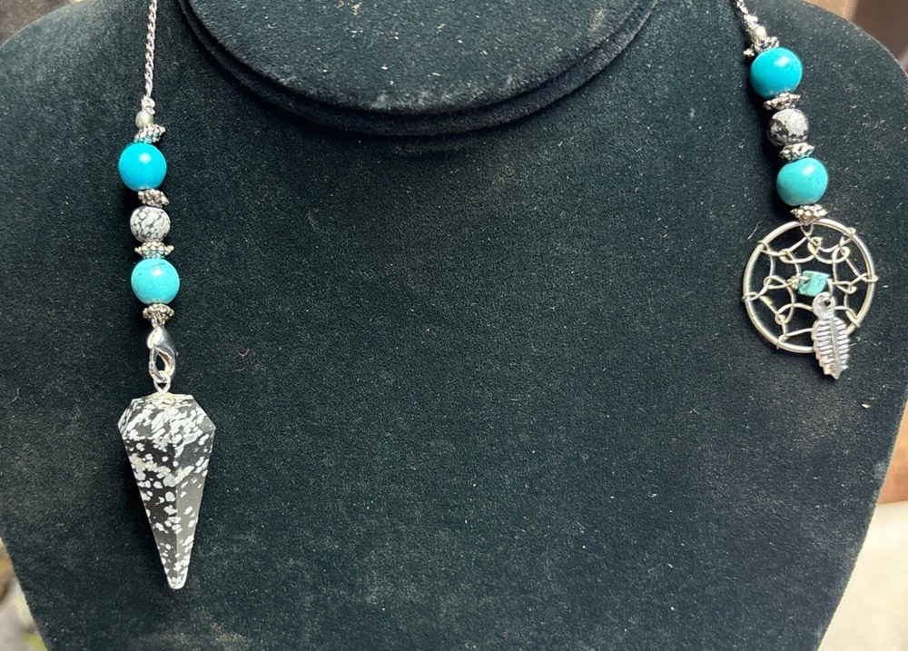Snowflake obsidian pendulum with Detachable Dreamcatcher Chain