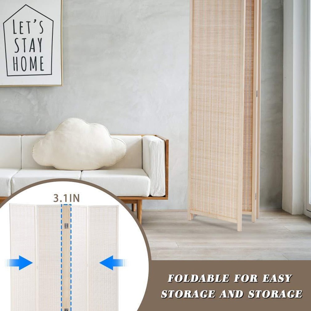 4 Panel Room Divider Wall Bamboo Folding Privacy Screen Freestanding Separator