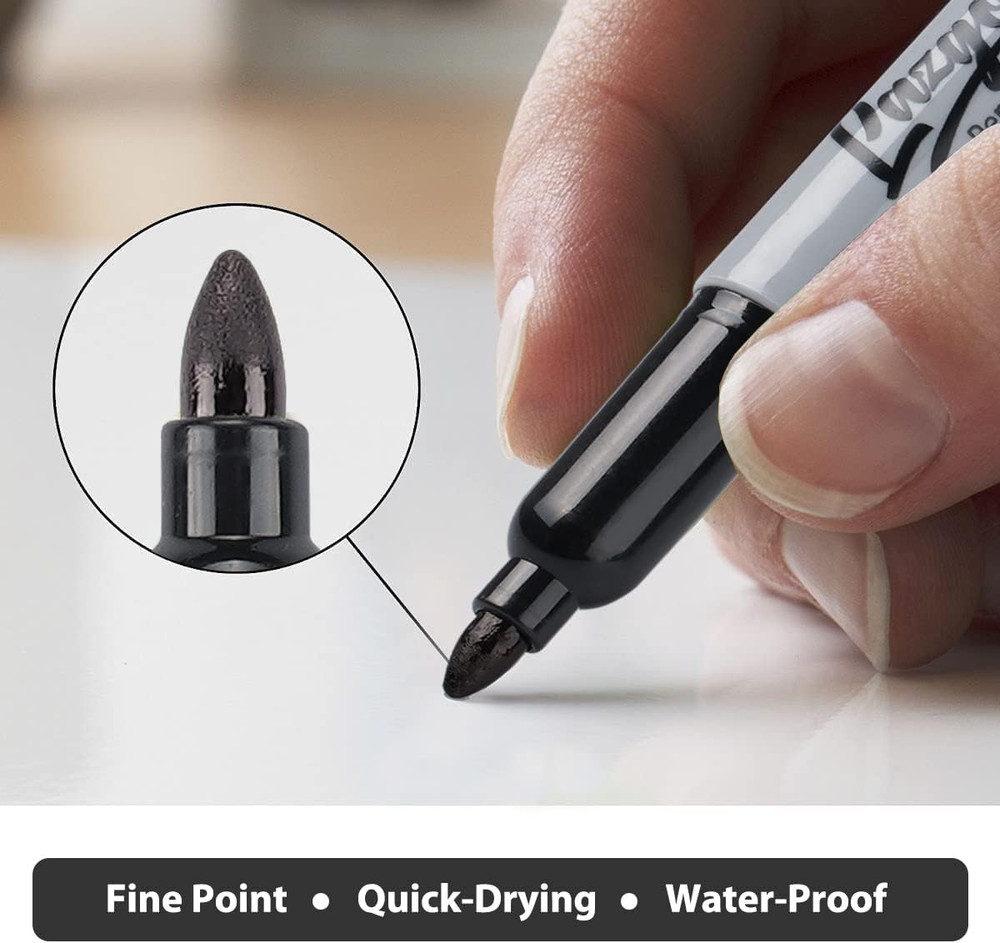 Permanent Markers Bulk, 32 Pack Black Permanent Marker Set, Fine Tip, Waterproof