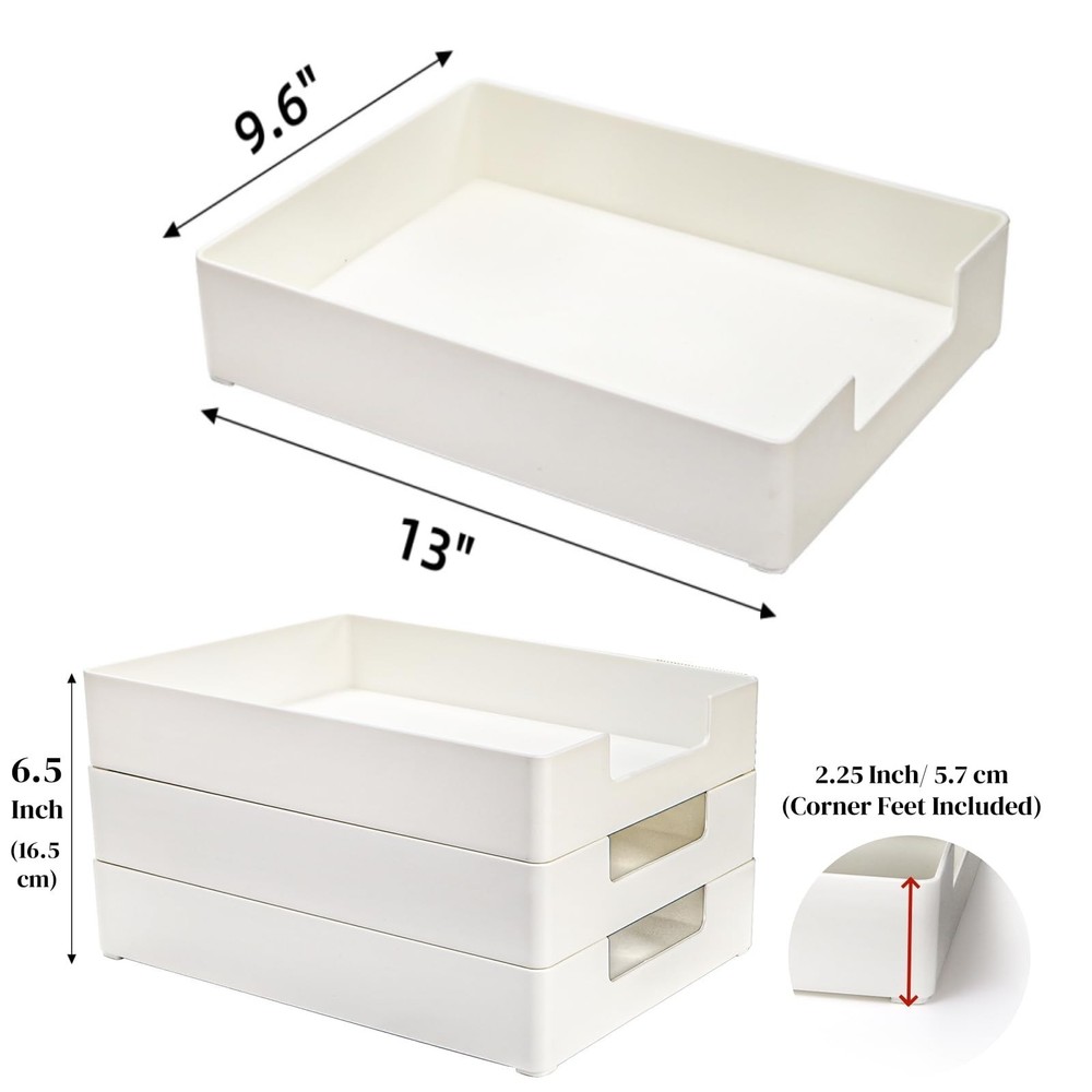 3 Pack Letter Tray, Plastic Stackable A4 Paper Trays, Rectangular Desk Drawer...