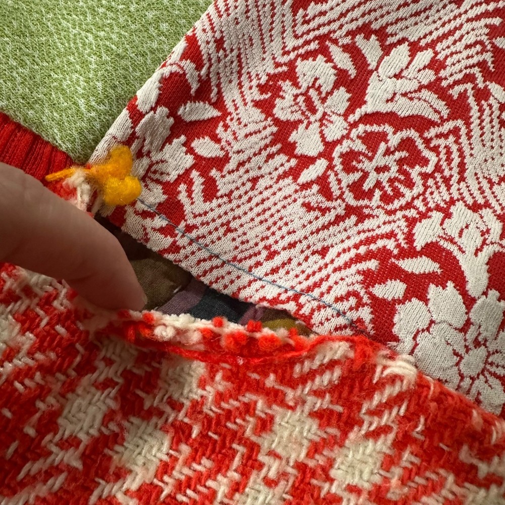 Vintage 1960s Handmade Patchwork Quilt Blanket Flower Power Backing Polyester
