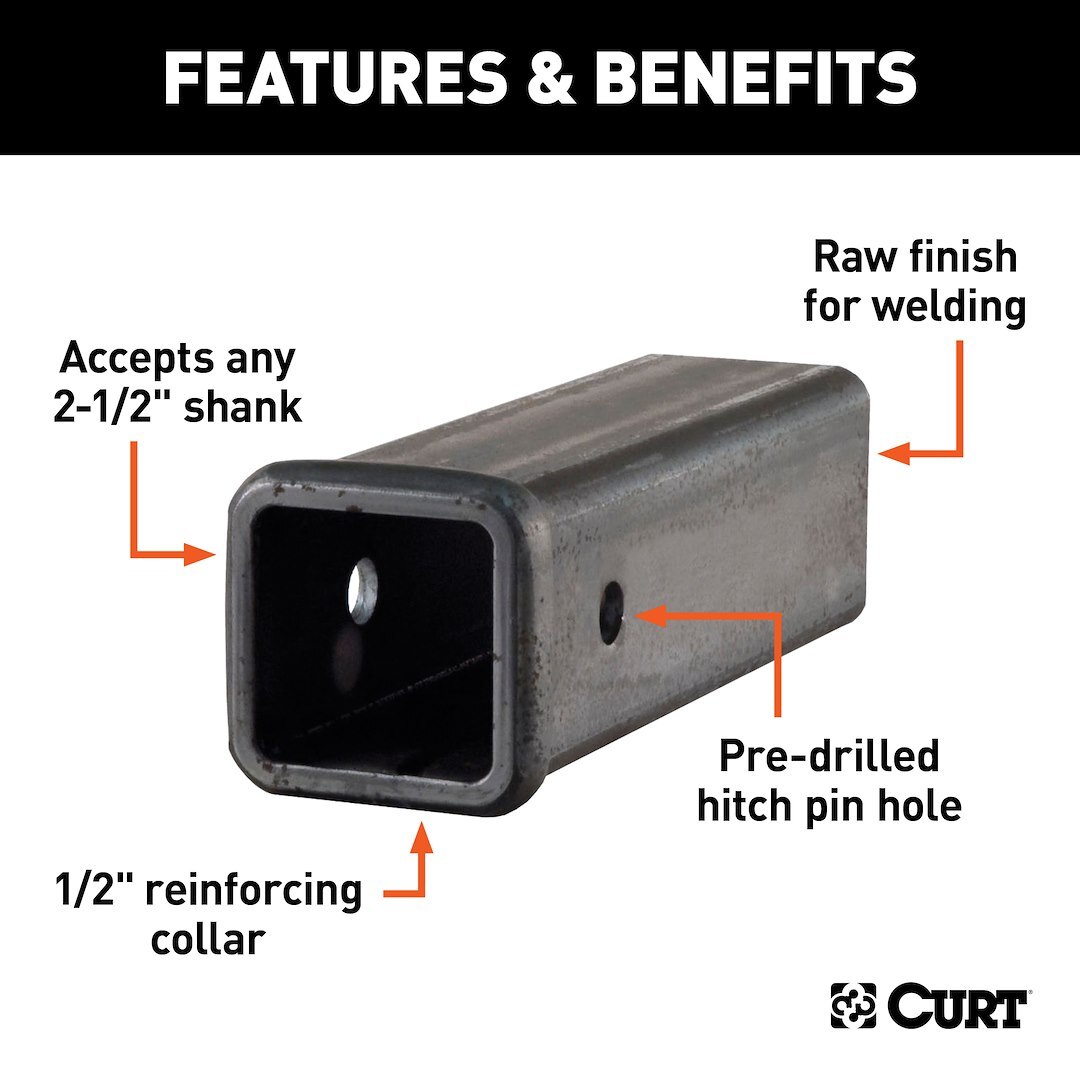 CURT 49510 2-1/2-Inch x 10-Inch Weld-On Raw Steel Trailer Hitch Receiver Tube
