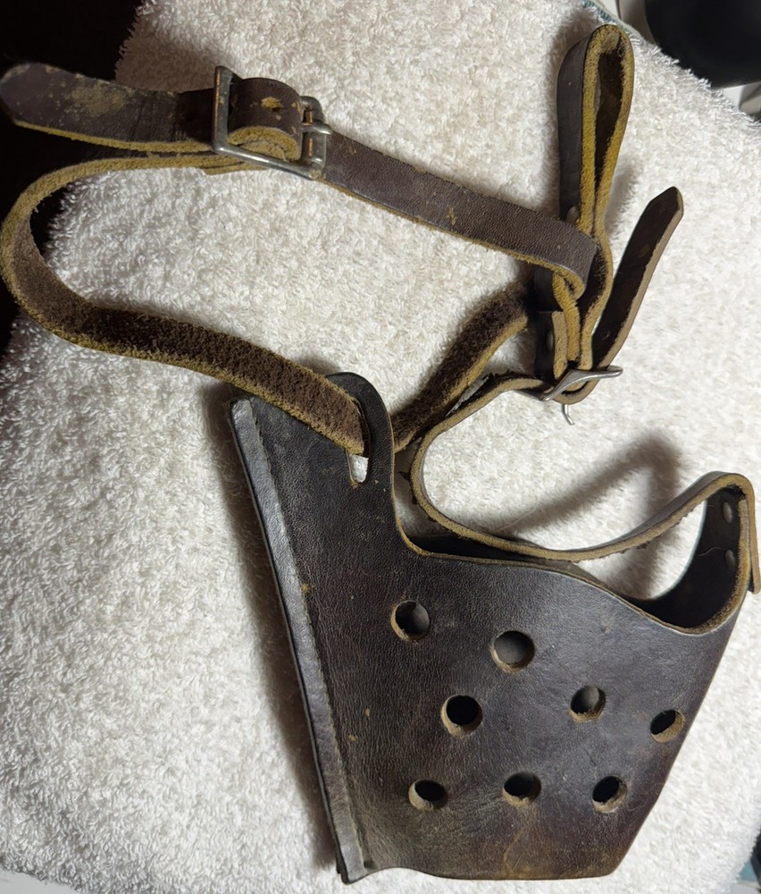 Vintage Thick Leather Dog Muzzle Large - XLarge adjustable strap
