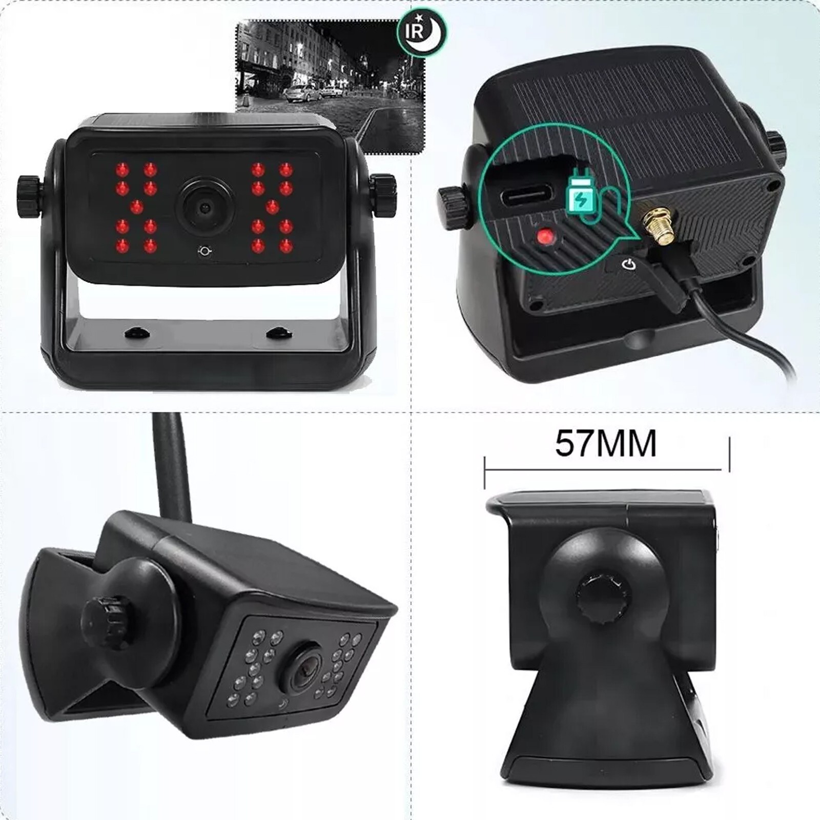 1080P Solar Magnetic Wireless RV Backup Camera 5" Car Monitor for Trailer Truck