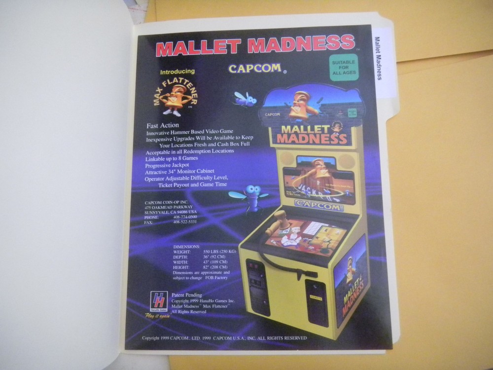 MALLET MADNESS CAPCOM     ARCADE VIDEO  GAME  FLYER