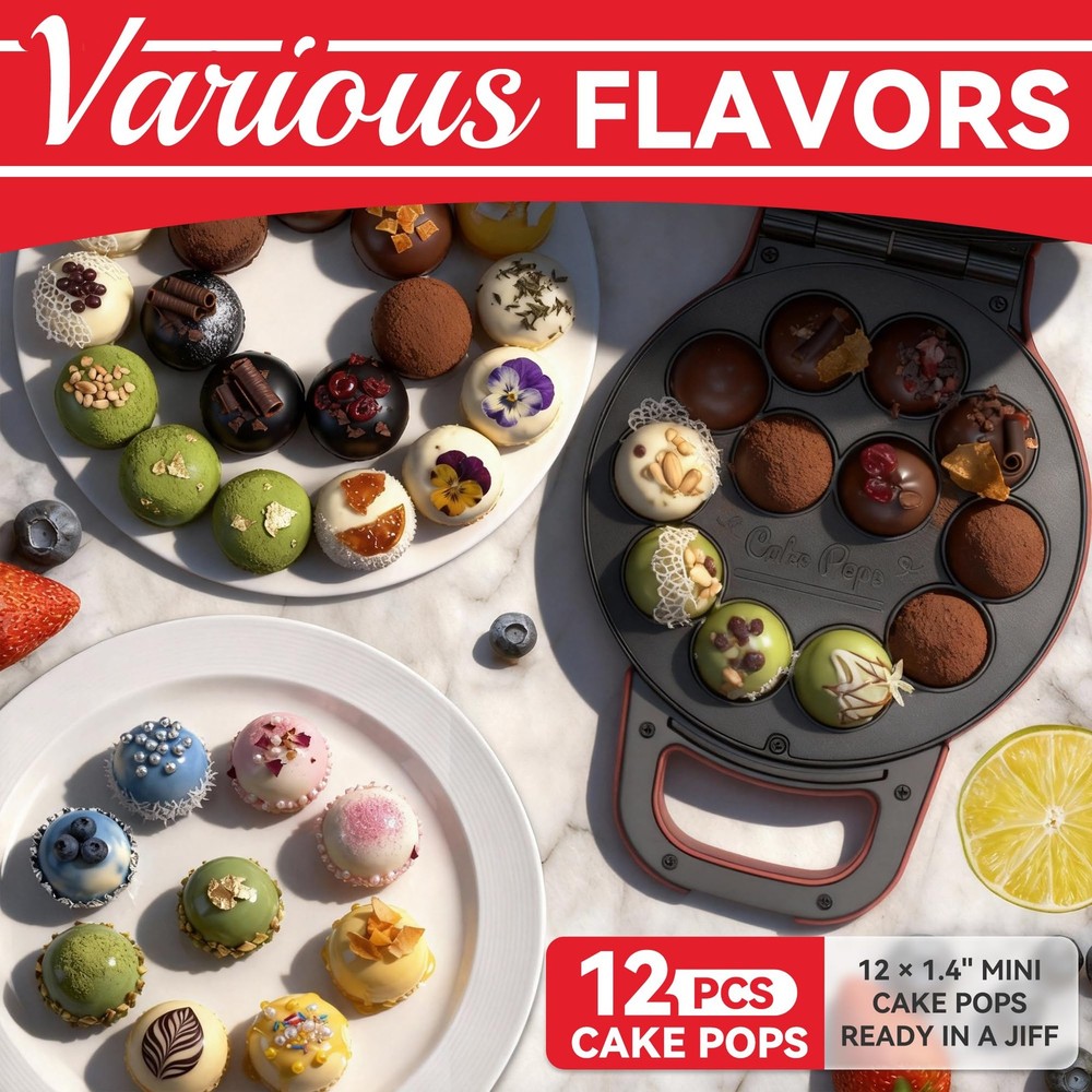 Flip Cake Pop Maker Machine with Ceramic Coating, Make 12 x 1.4 Inch Cake Pop...