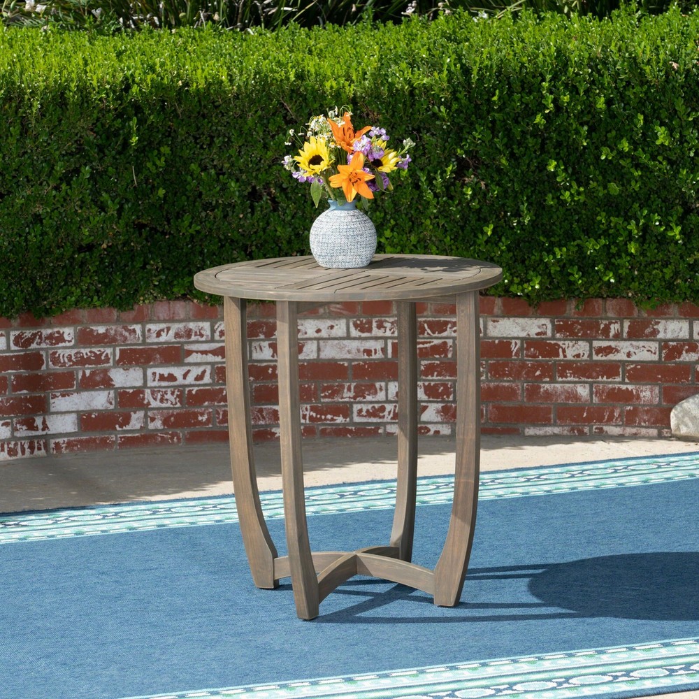 Andria Outdoor Acacia Wood Bistro Table, Gray