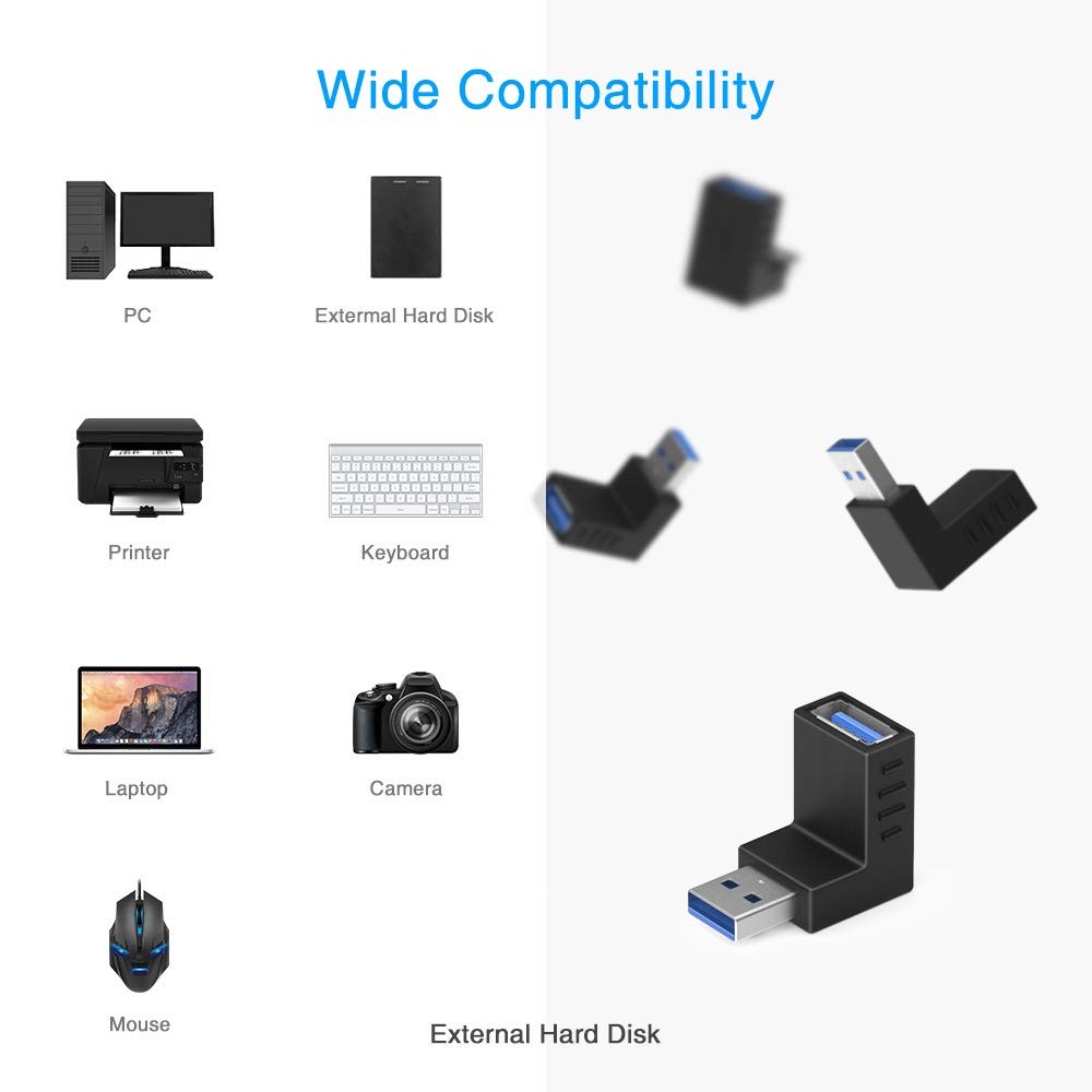ELUTENG 90 Degree USB 3.0 Adapter 6 Pack - Right Angle Type A, 6