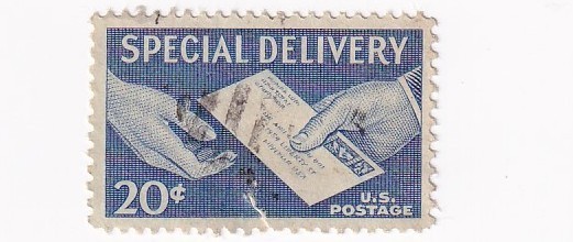 STAMP US SCOTT E20 "Two Hands & Letter" 1954 20 CENT USED FAULT - B