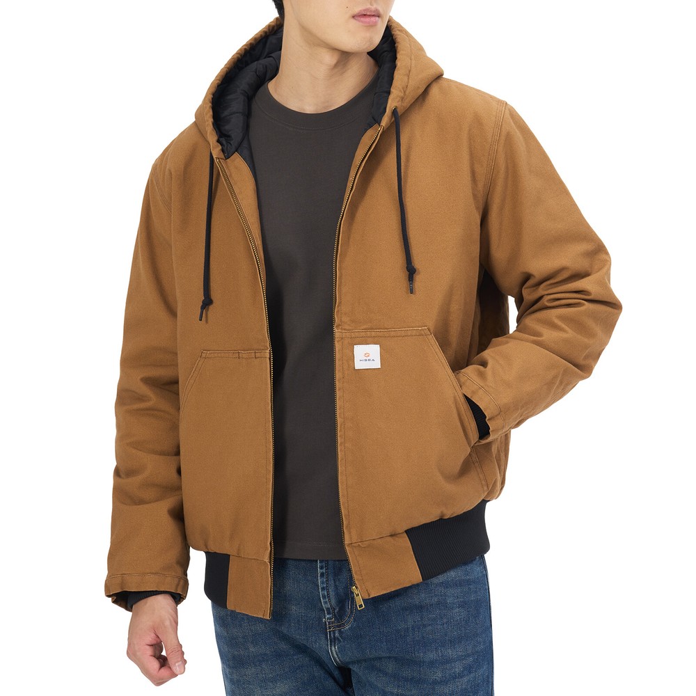 HISEA Men Full Zip Hooded Jacket Quilted Lining Active Jacket Work Coat Pockets