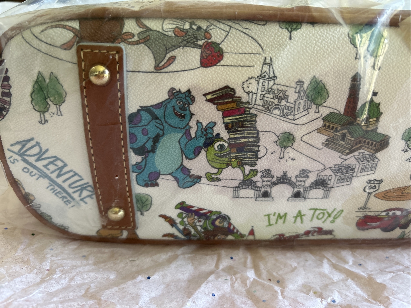 NEW DOONEY BOURKE DISNEYPARKS PIXAR MAP SATCHEL RATATOUILLE INSIDE OUT TOY STORY