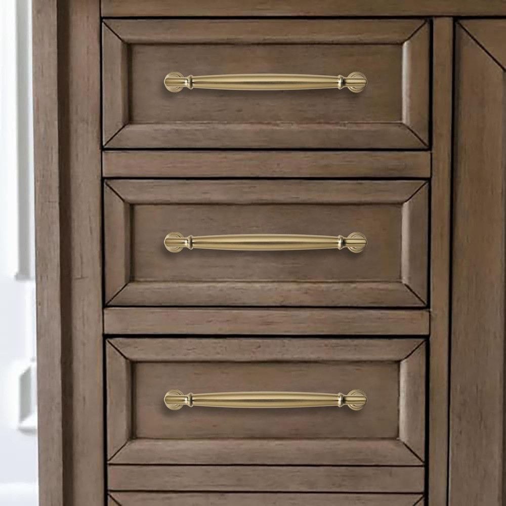 Brushed Brass Cabinet Pulls - 12" Heavy Duty Handles, 5 Pack