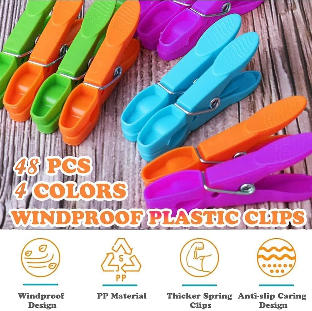 48 PCS Colored Plastic Clothespins,Heavy Duty Clothes Pins with Springs