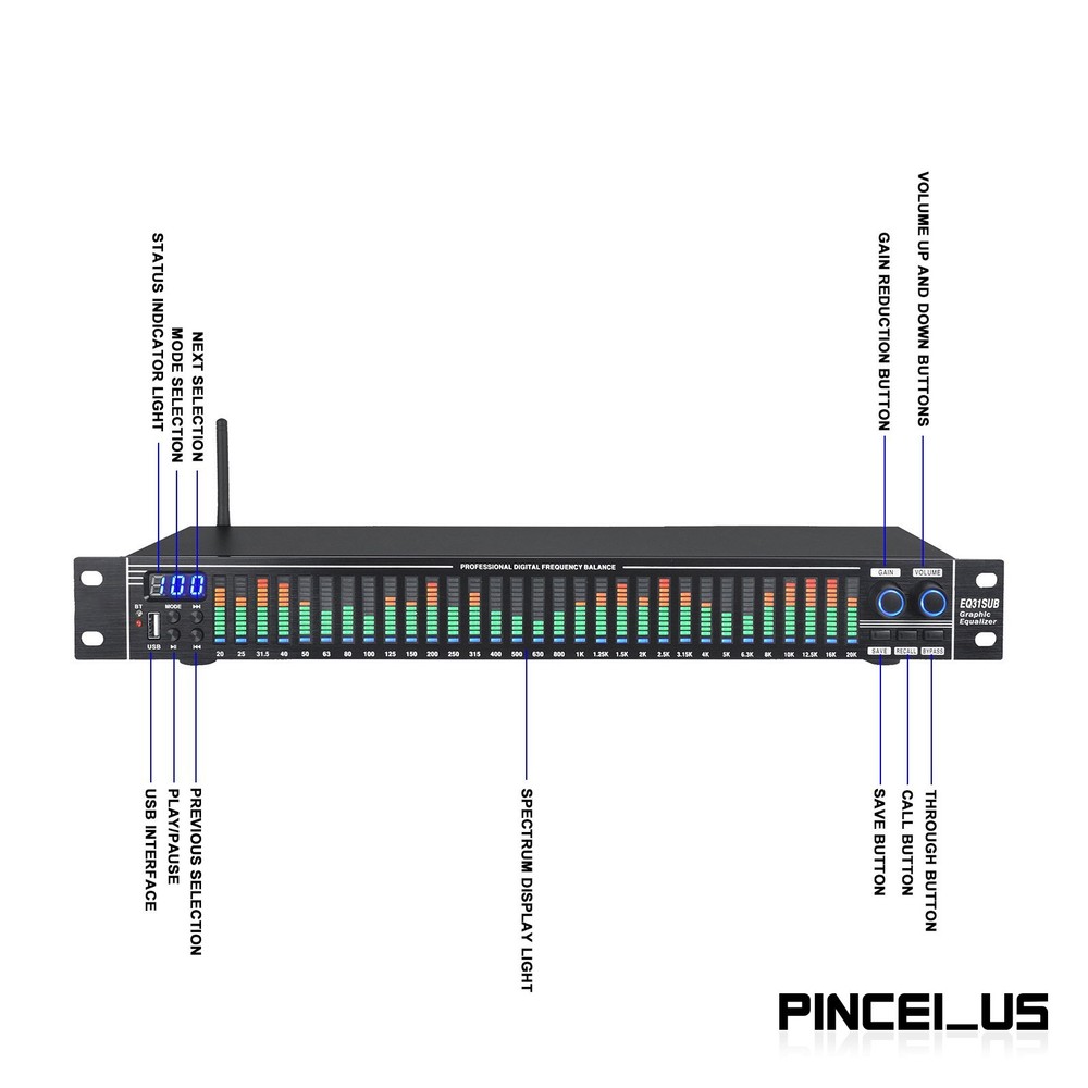 EQ31SUB Digital Equalizer 31-Stage Tuner Pro Stage Performance Noise Reduction