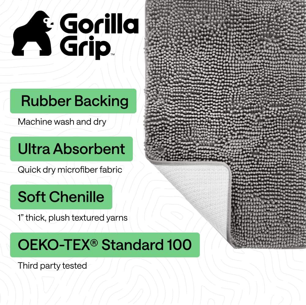 GORILLA GRIP Bath Rug Mat, Thick Soft Absorbent Chenille, Quick Dry Microfiber M