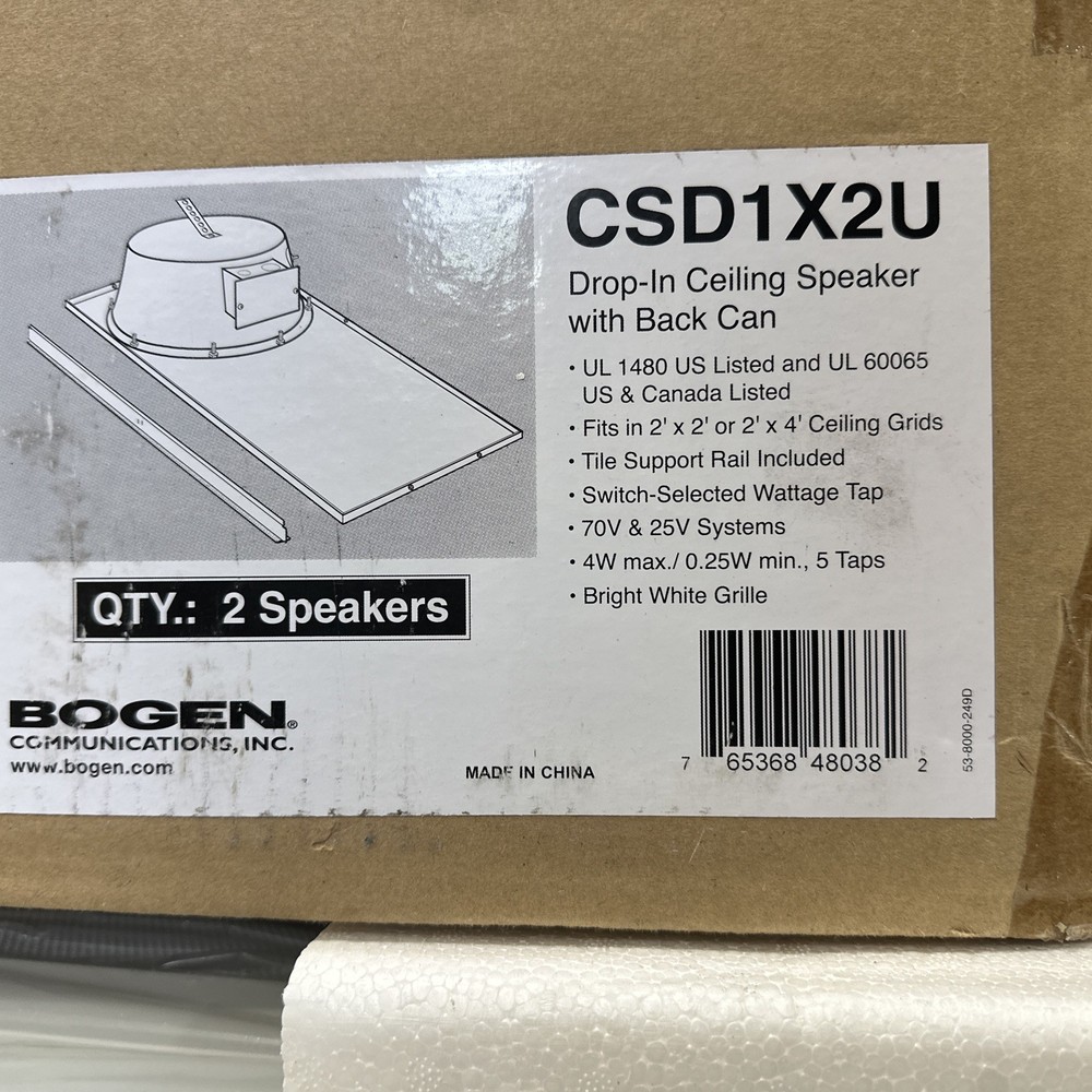 Bogen CSD1X2U-V2 2 Pk 1x2 Drop Ceiling Speaker Bright Wh (csd1x2uv2)