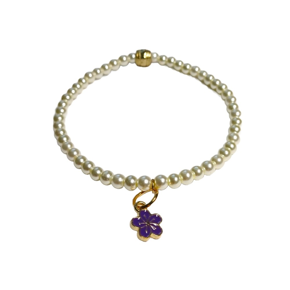 Pearl Beaded Bracelet with Dangling Flower Charm