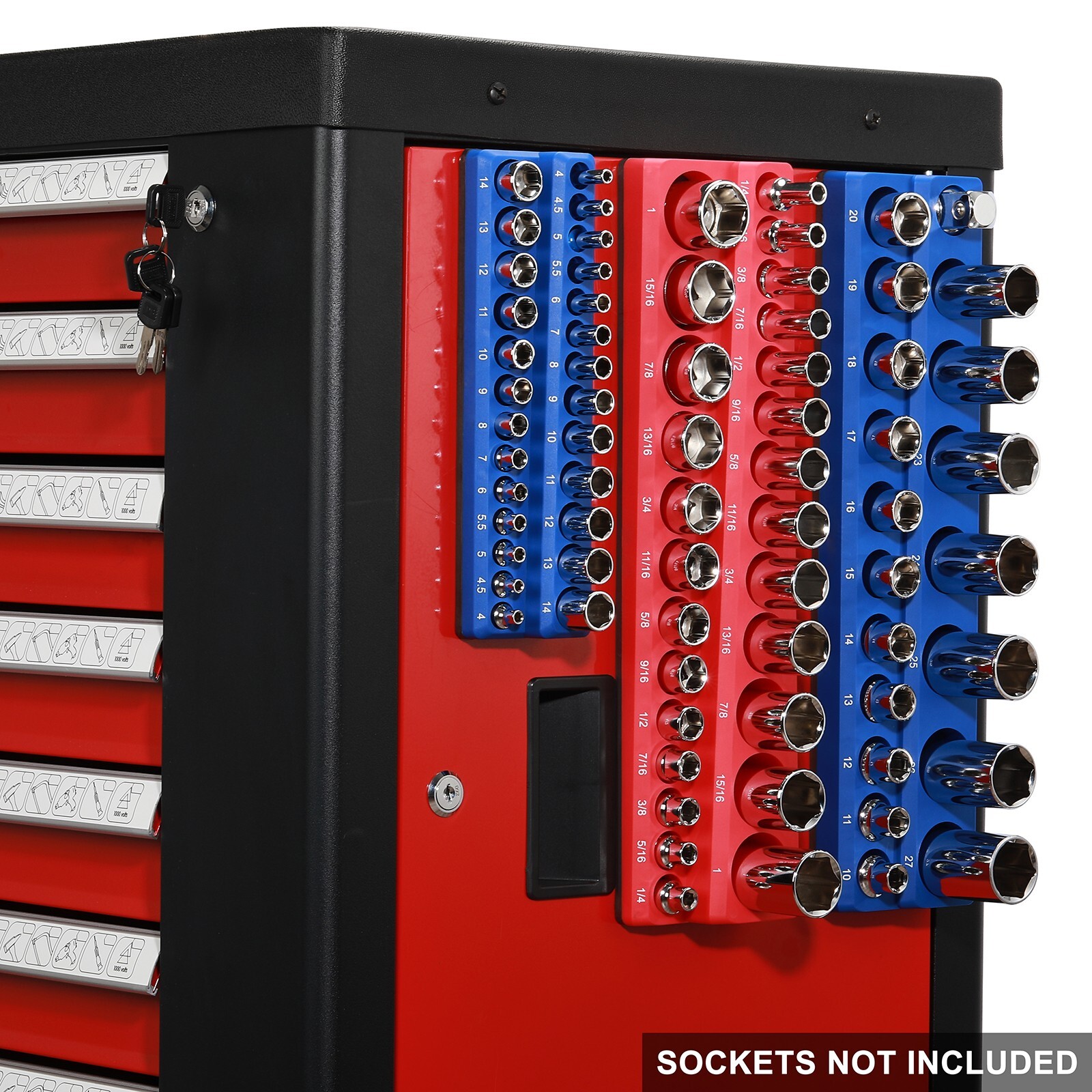 6PCS Magnetic Socket Organizer Holder, 1/4", 3/8", 1/2"Dr. 143 Slots SAE&Metric