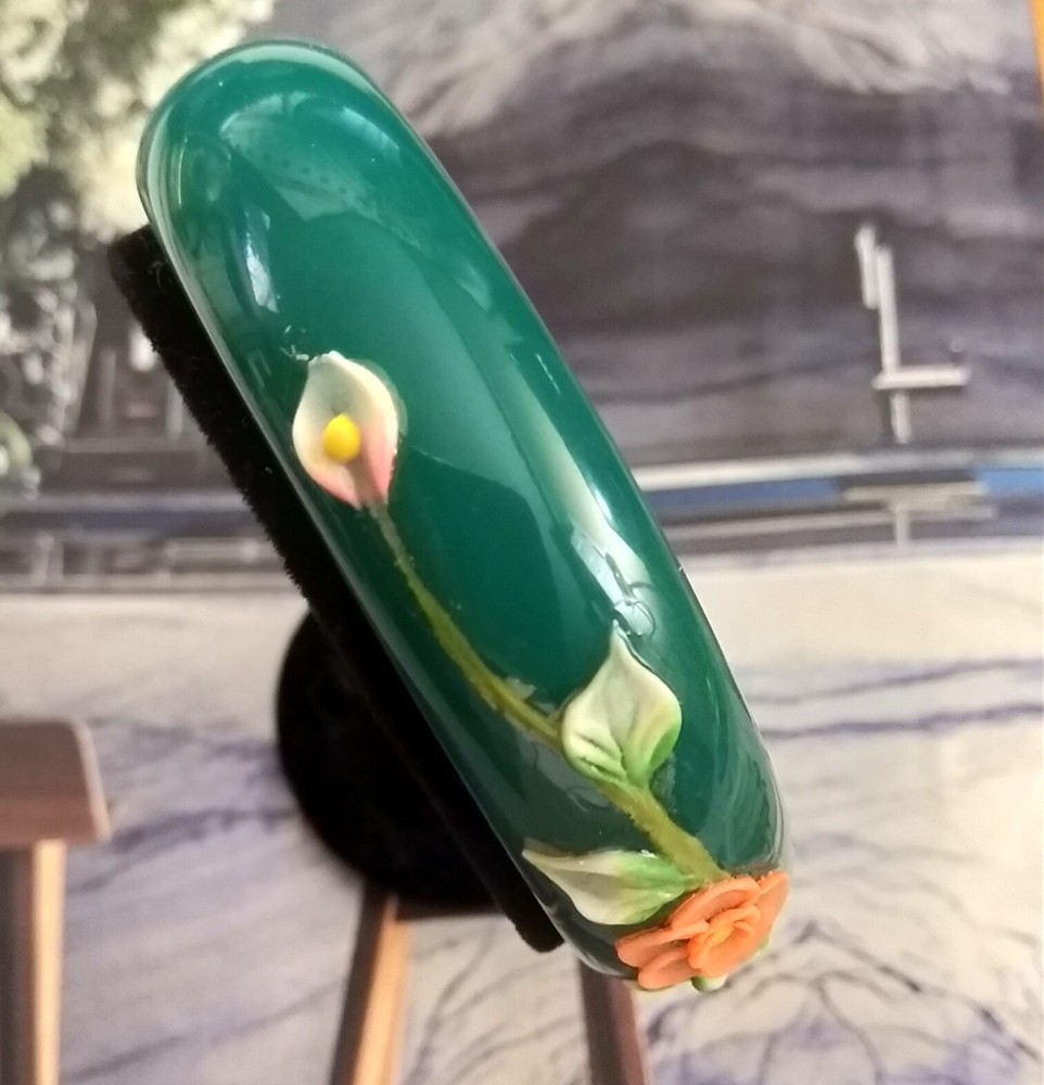 Green Agate Hand Decorated Good Luck Bangle