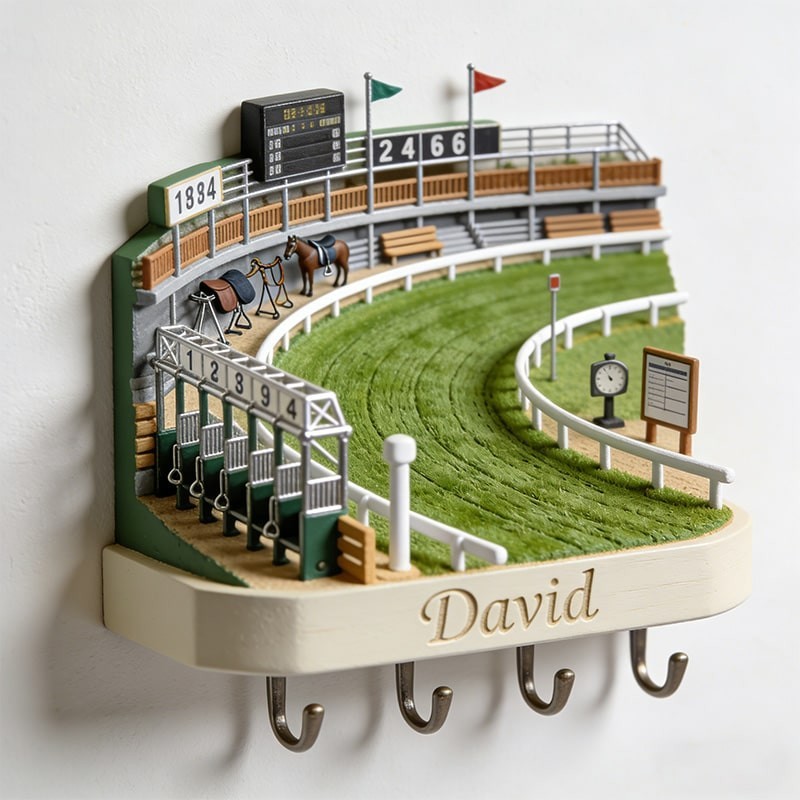 Personalized racetrack-themed coat hooks key holder
