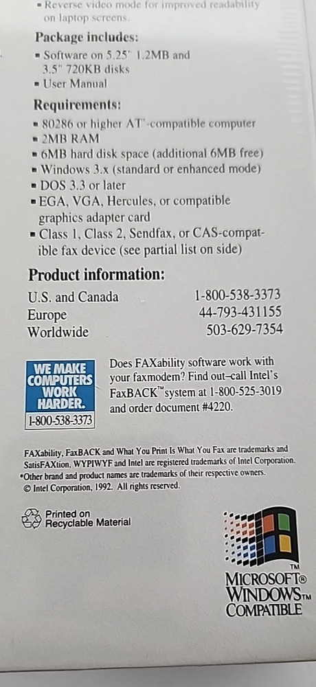 Intel FAXability Plus Software Vintage Sealed NOS 1990's History READ!