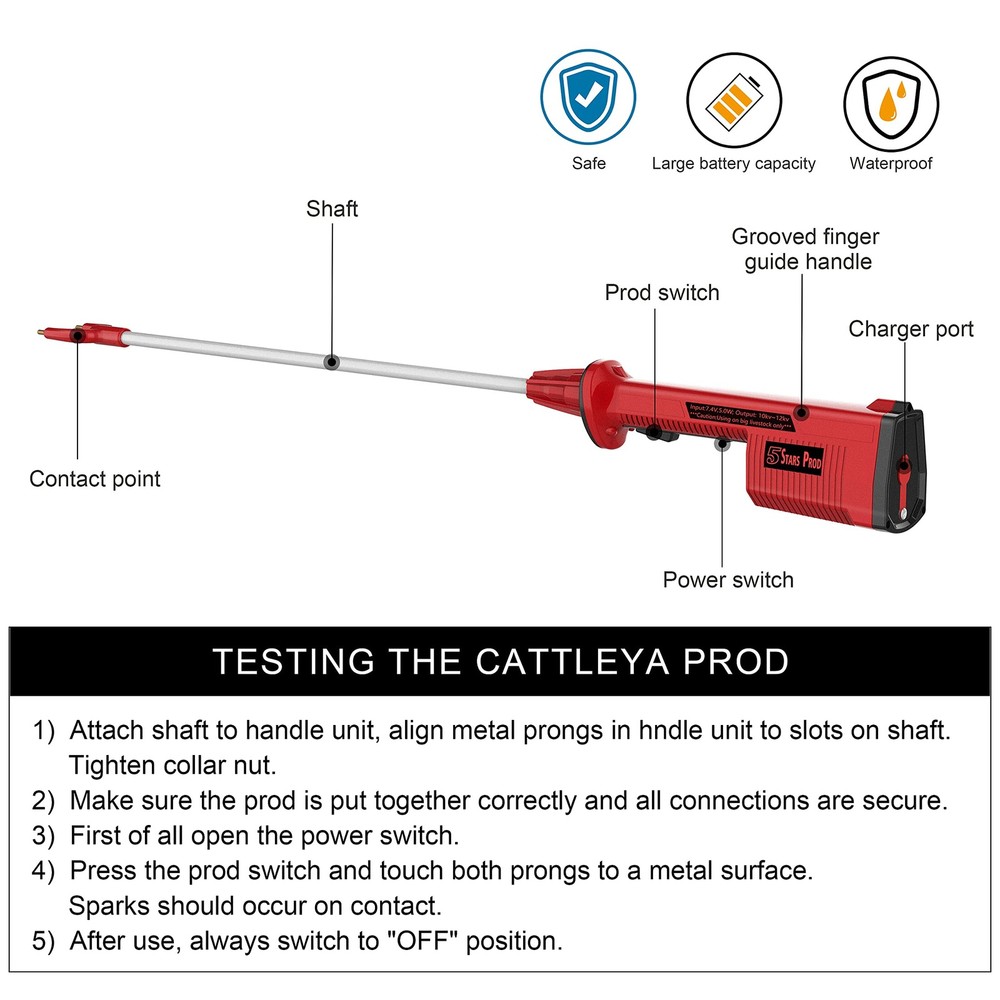 Rechargeable Electric Cattle Prod 44" Waterproof Stick