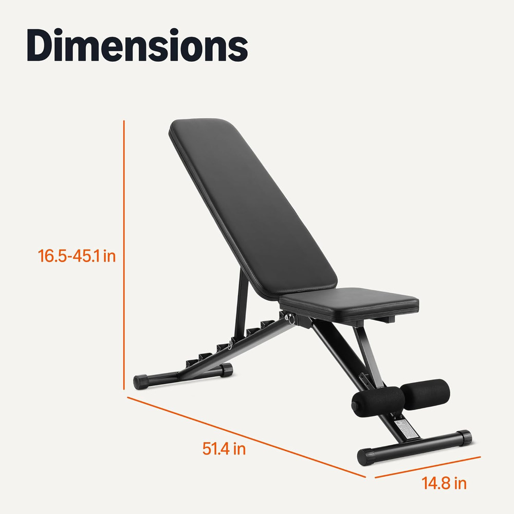 Adjustable Workout Weight Bench Press, Foldable for Home Gym, Black