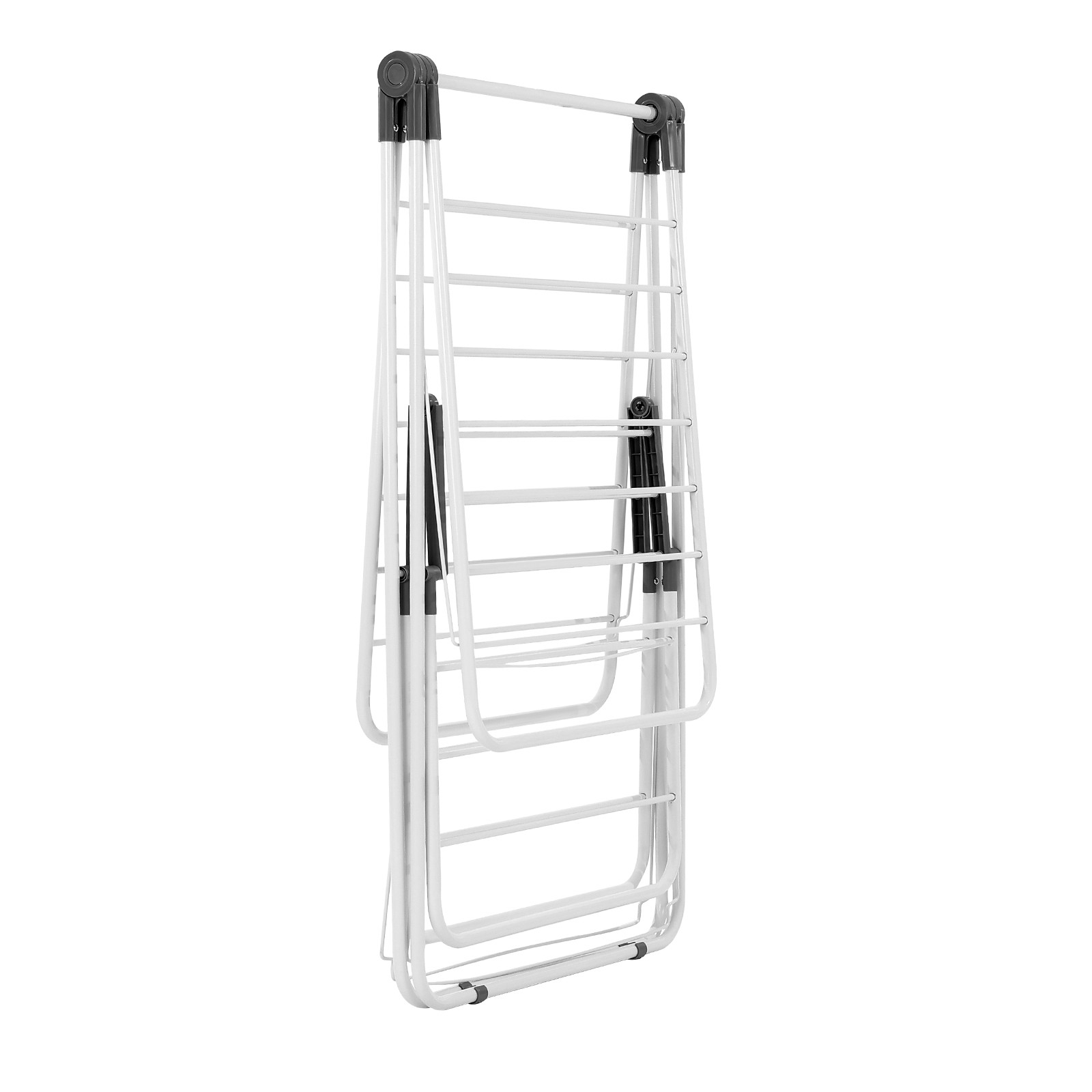 2-Tier Foldable Clothes Drying Rack with Sock Clips & 31 Drying Rods White