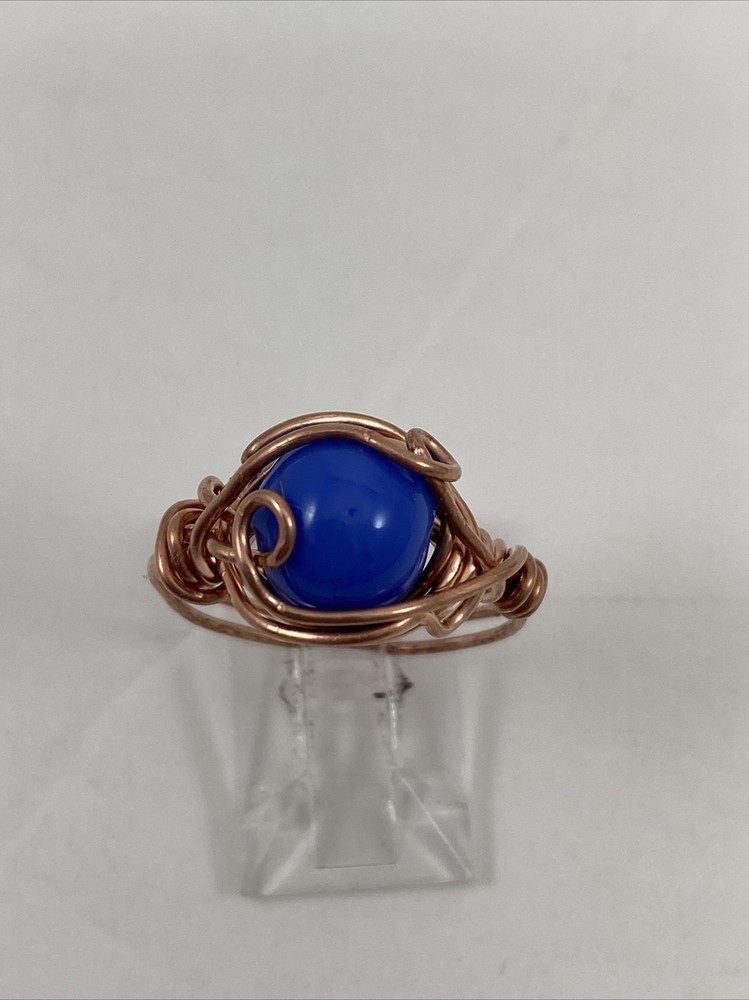Handmade ~ Copper Wire Wrap ~ Glass Ring Bead Size 7 1/2 #81