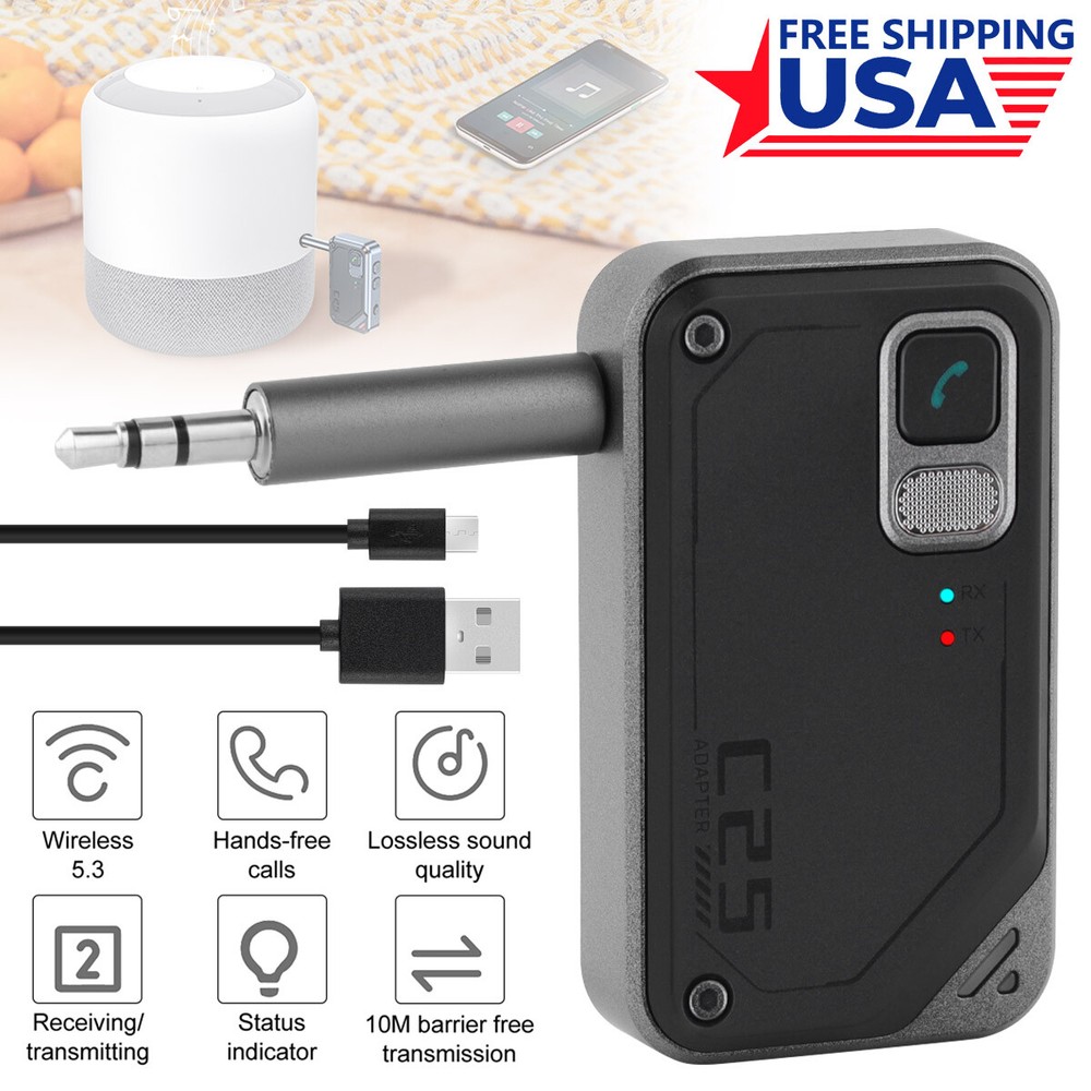 Wireless Bluetooth v5.3 Transmitter Receiver 2_in_1 Audio Adapter 3.5mm Aux Car