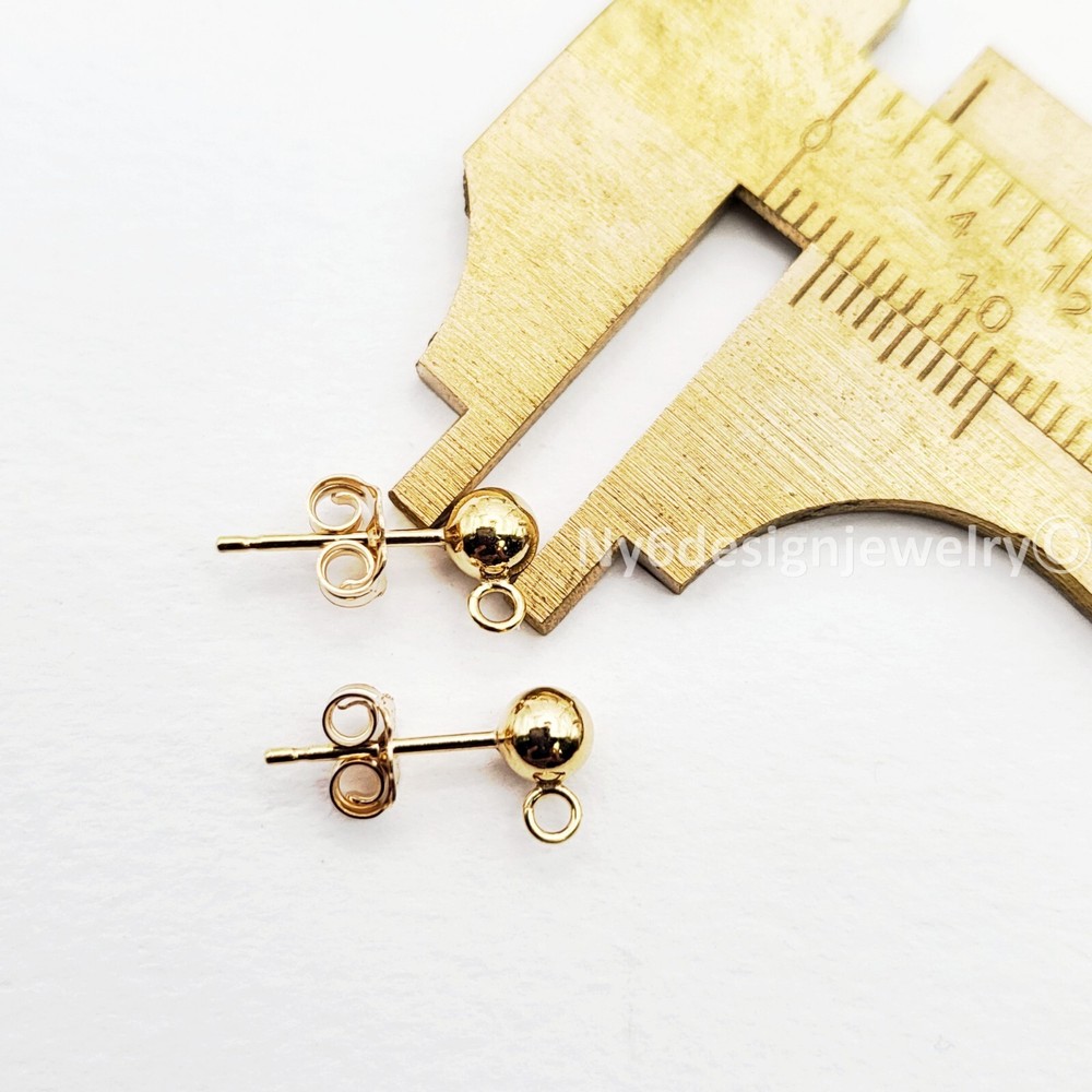 14K Gold Filled 4mm Ball Stud Earrings Loop Post Dangle Connector Clutches 2pcs