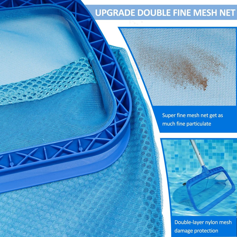 Pool Skimmer Net Fine Mesh Leaf Rake DoubleLayer Deep Bag