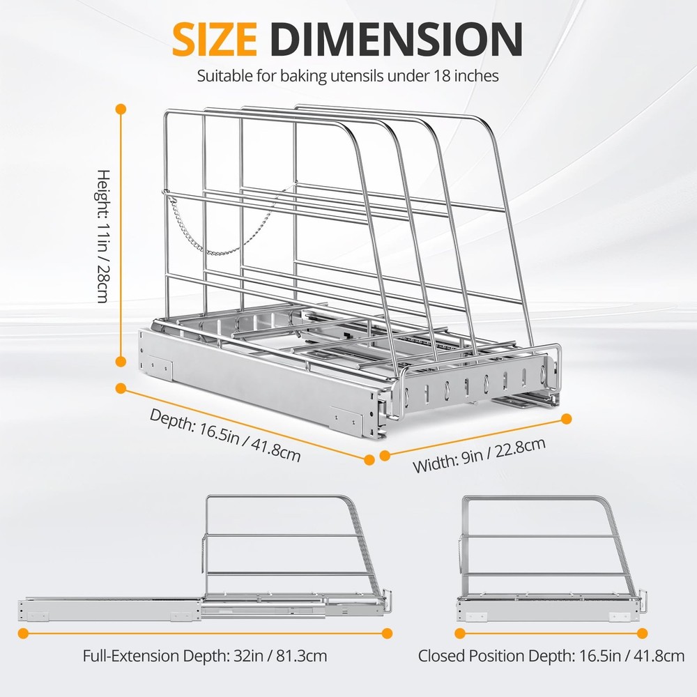 Pull Out Cabinet Organizer for Cutting Board, Cookie Sheet, Baking Sheet, Sta...