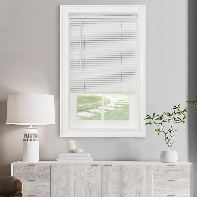 Cordless Vinyl Mini Blinds Light Filtering Easy Install Child Pet Safe
