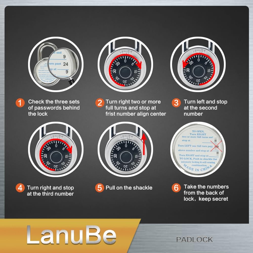 Lock Standard Dial Combination Lock 2 in. Wide with Different Combinations Bl...