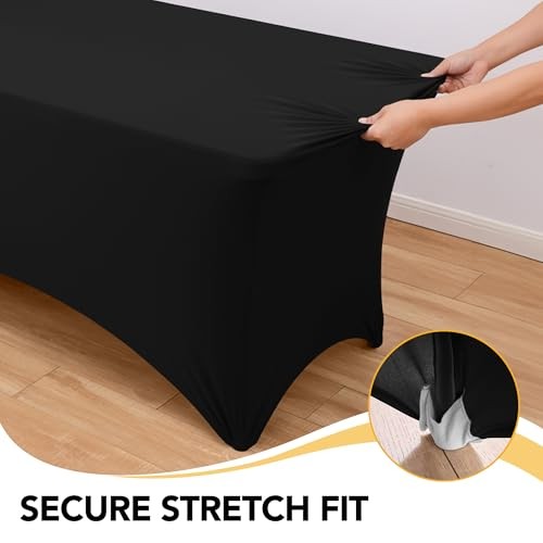 6-Pack Premium Spandex Tablecloths for 6ft Rectangle 6 FT | 6 Pack Black