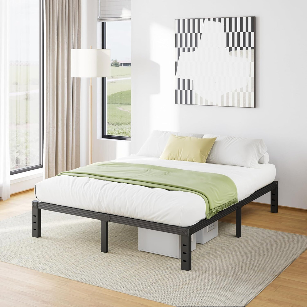 Sturdy 12" Metal Queen Bed Frame - No Box Spring Needed, Easy Assembly, Black