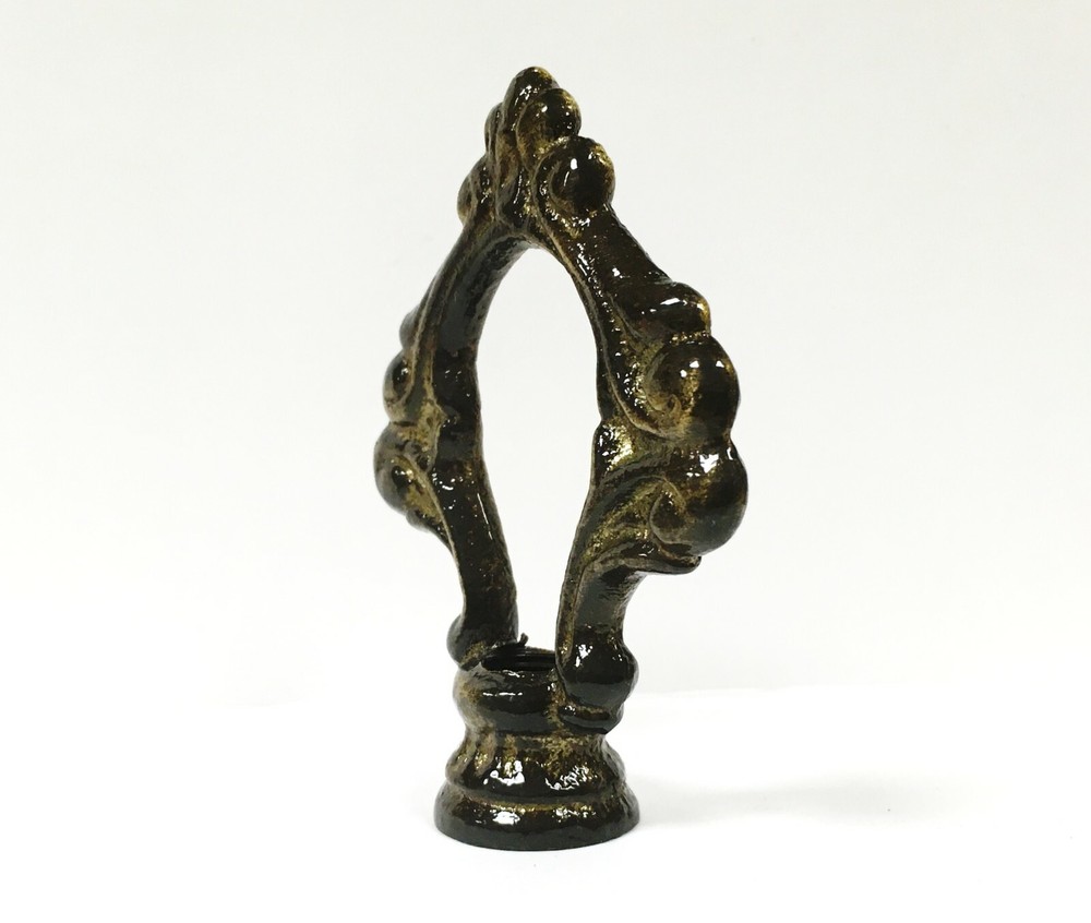 Lamp Finial-Solid Cast Brass ORNAMENTAL LOOP w/dual threads, AB Finish-FS