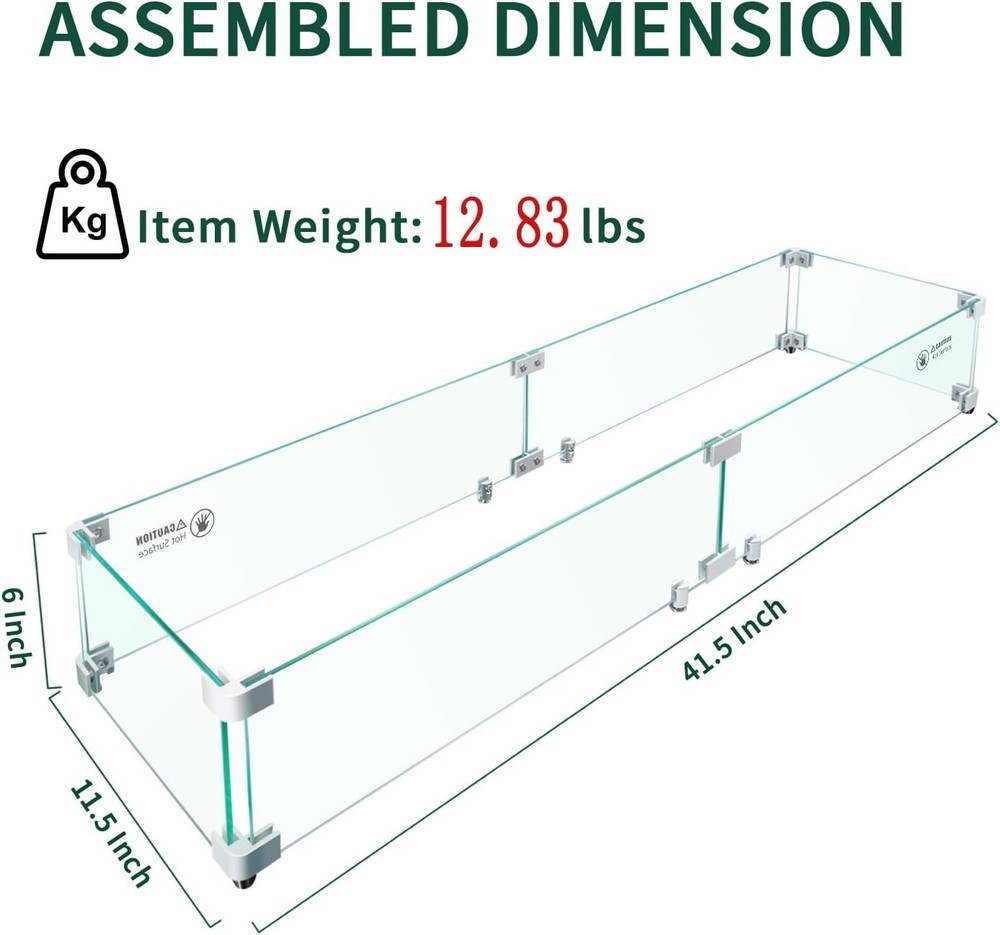 Fire Pit Wind Guard - 41.5" x 11.5" x 6" Rectangular for Outdoor Fire Pit Table,