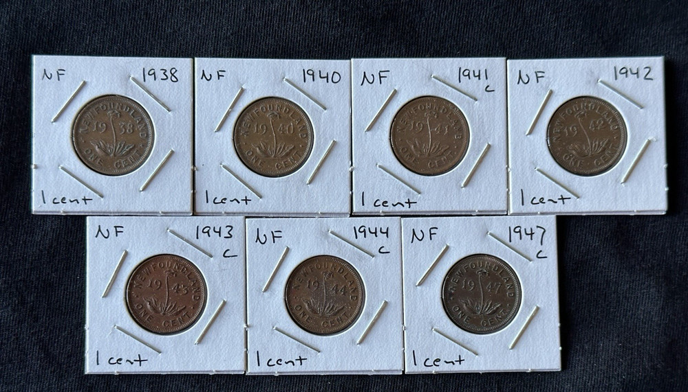 Newfoundland Canada Small Cent COMPLETE Collection 1938 - 1947!