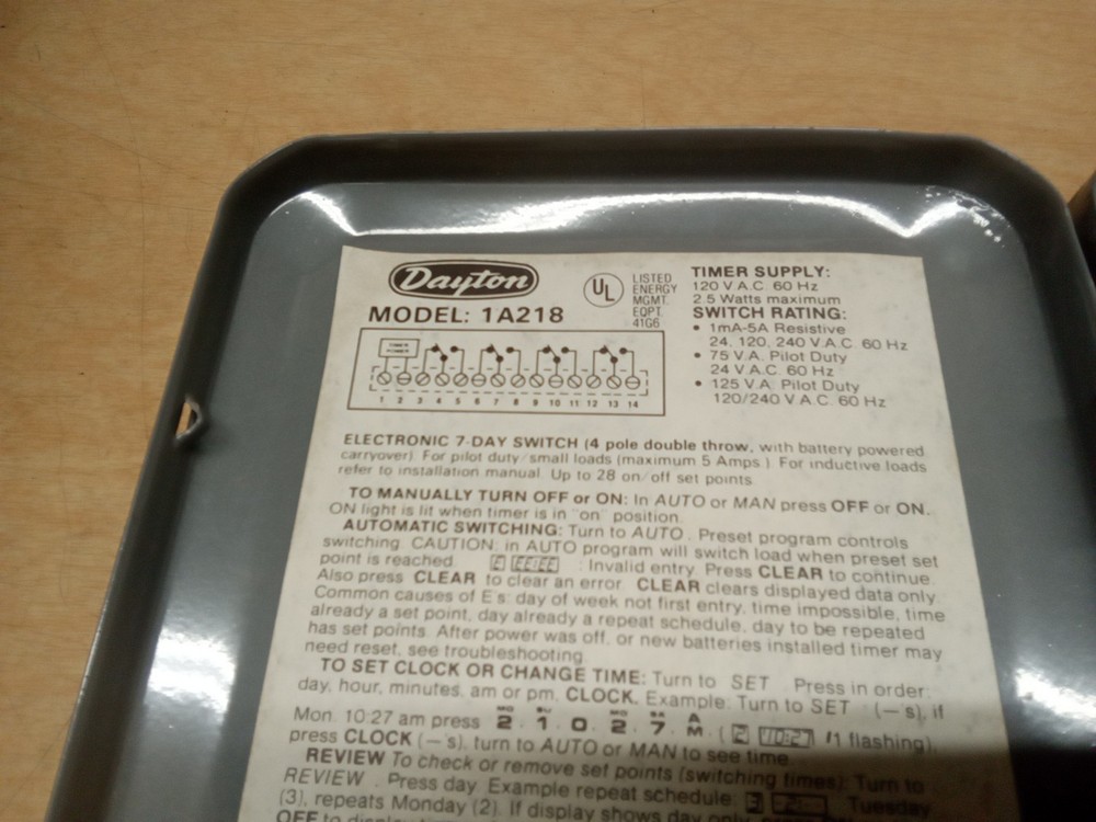 Dayton 1A218 Electronic Time Switch Enclosure