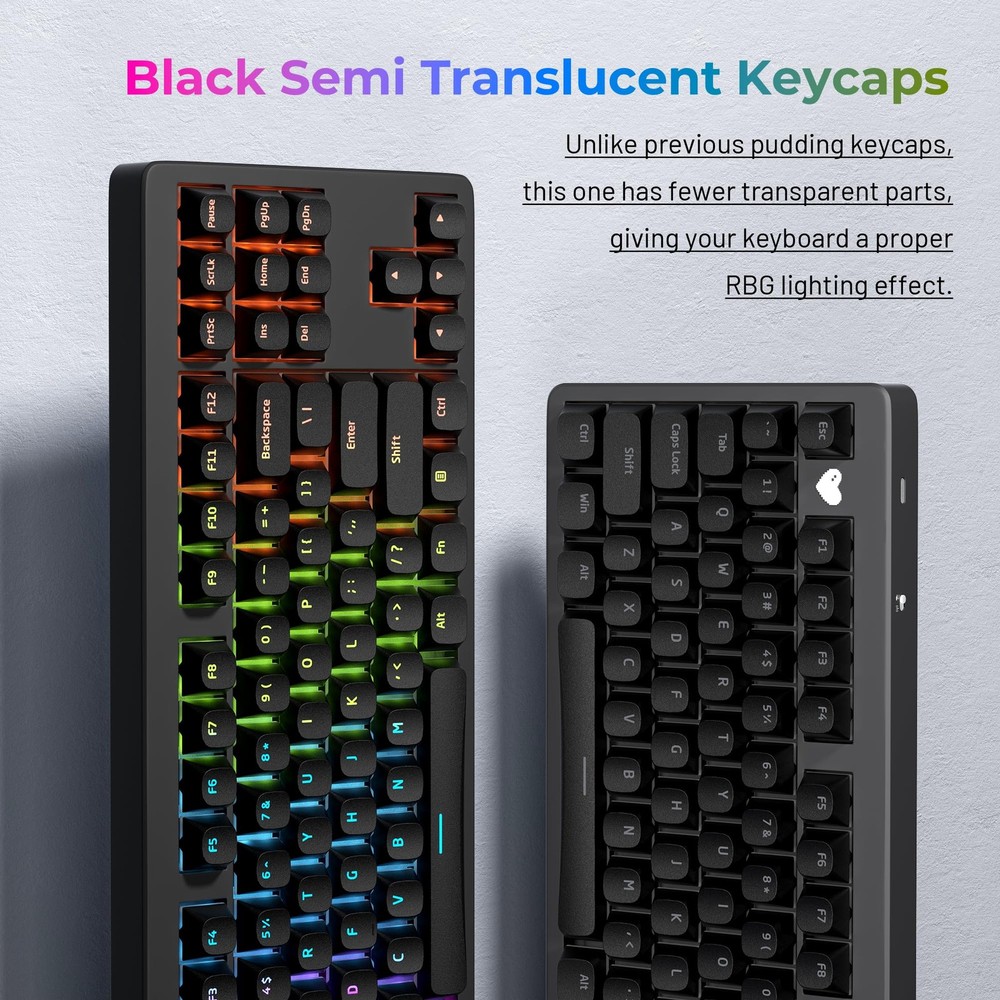 GMKWTL XVX Shine Through Keycaps, Black Semi Translucent Keycap Set,