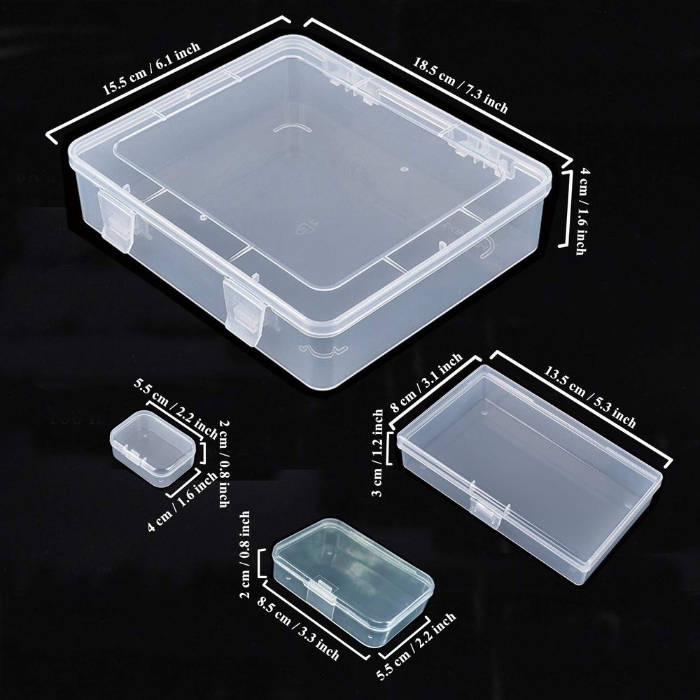 7 Pieces Mixed Sizes Rectangular Empty Mini Clear Plastic Organizer Storage B...