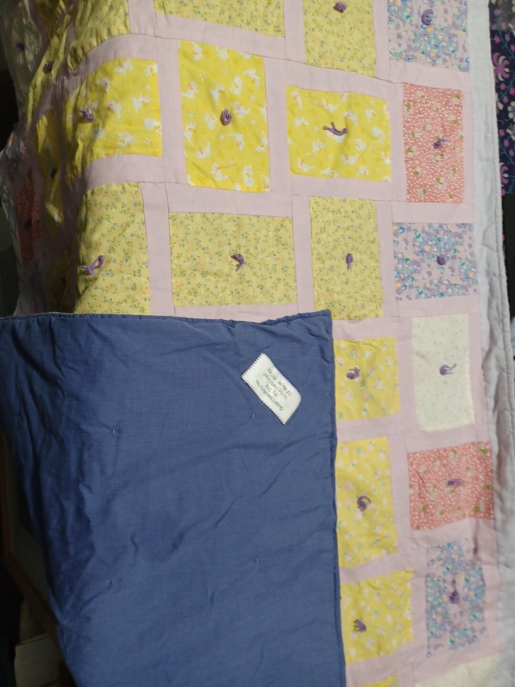 Handmade Small Reversible Patchwork Crib Quilt Multi Colored 36" x 48" A-17