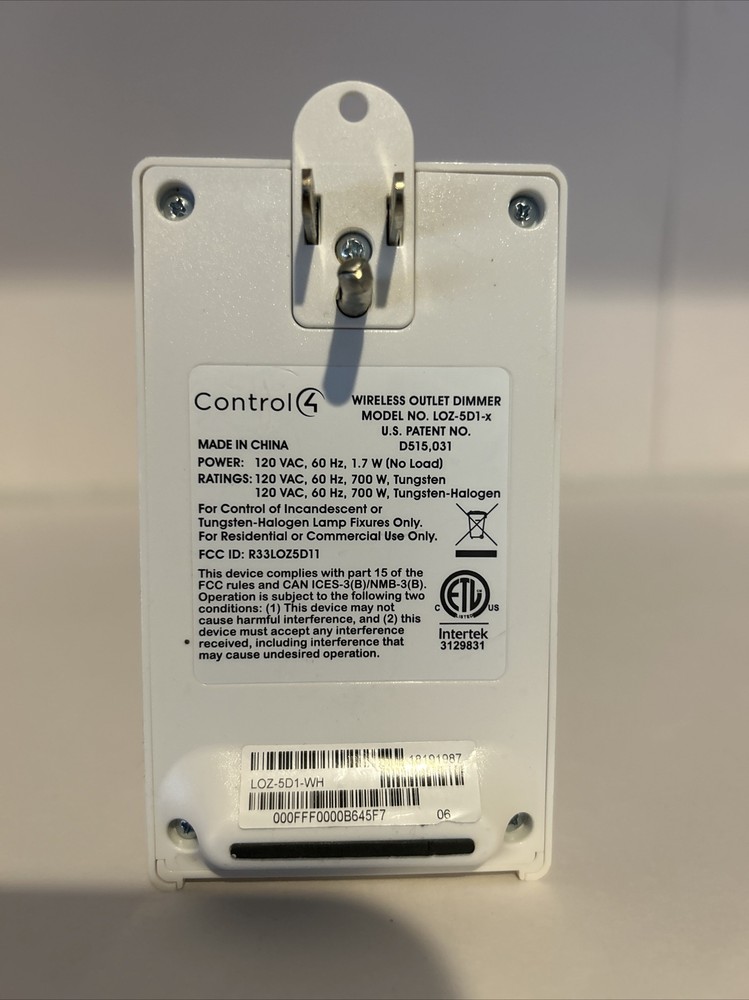 Control 4 Wireless Outlet Dimmer White LOZ-5D1-WH