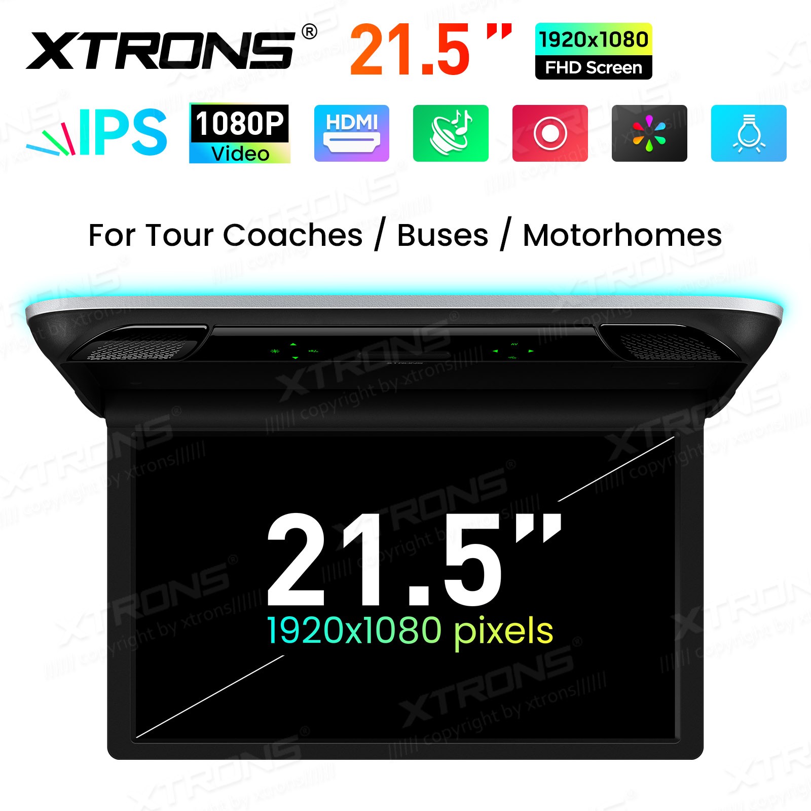 21.5" Car TV Coach Bus Flip Down Roof Monitor Overhead HD Screen 1080P USB HDMI