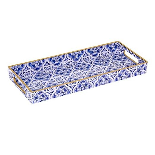 Blue Decorative Tray, Plastic Serving Tray with Handles, 1 Blue-moroccan