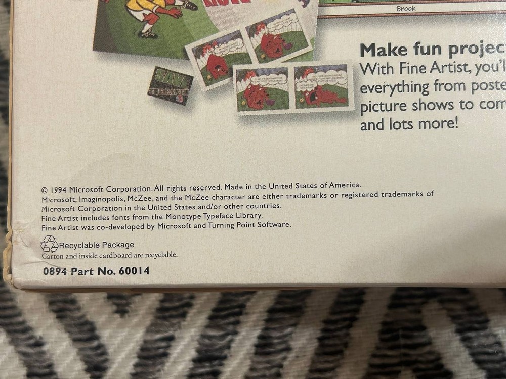 Microsoft Fine Artist Macintosh Software Boxed Promo Sample Missing Disk 1