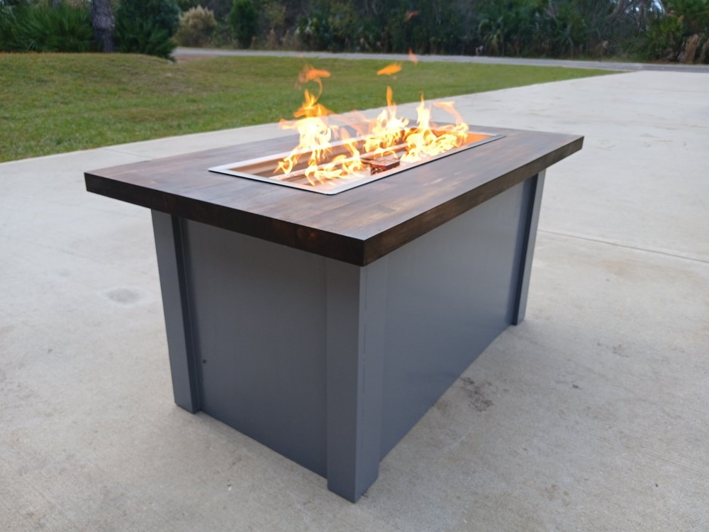 Fire Table Solid Wood Top Fire Pit Table