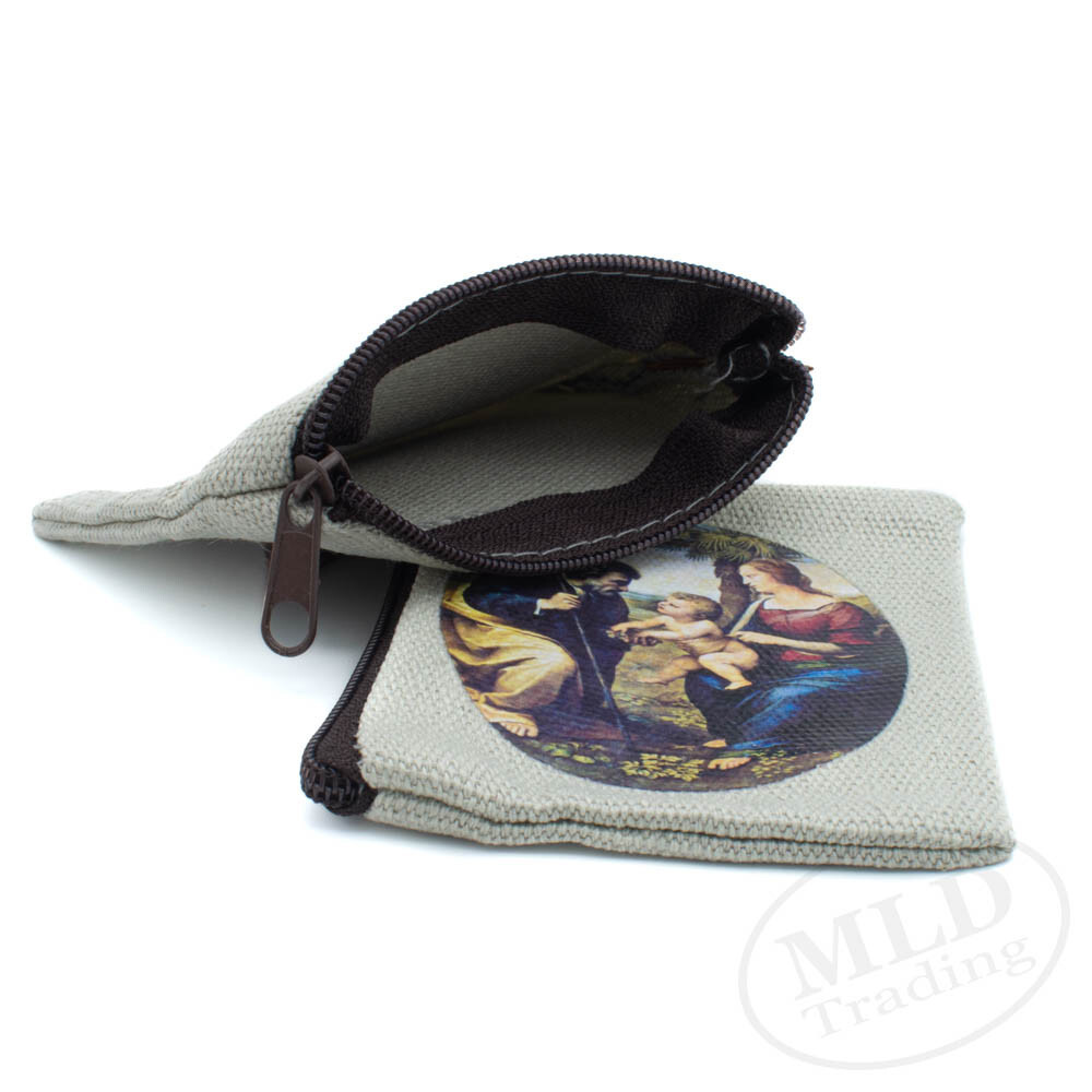 Holy Family Rosary Pouch – Zippered Canvas Religious Coin Purse
